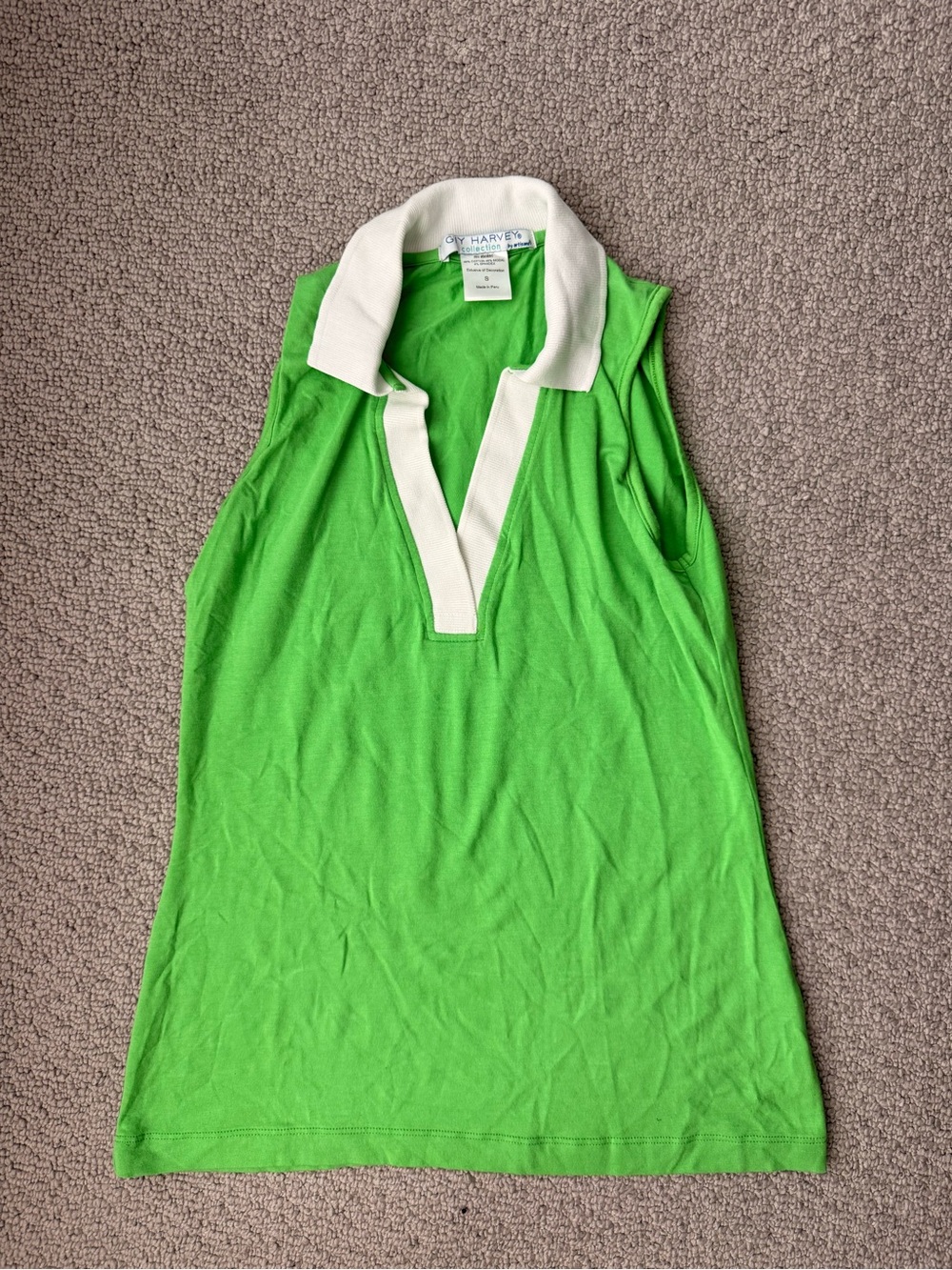 Guy Harvey Bright Green Sleeveless Polo Tank with White Trim
